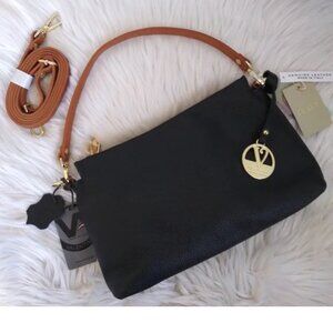 Valentina Designer Black Italian Pebbled Leather Bag NWT